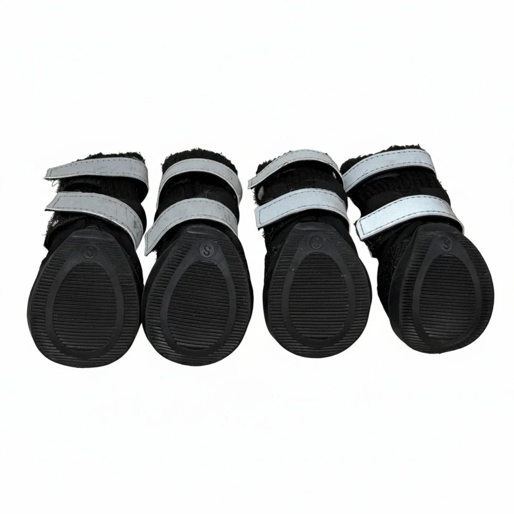 Small Black Dog Boots Paw Protectors with Reflective Straps & Anti-Slip Soles